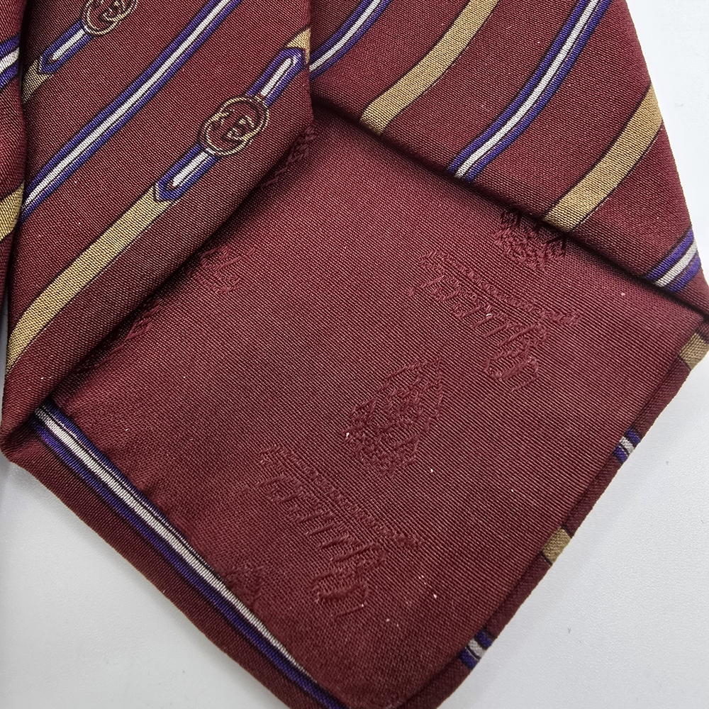 Vintage Silk Gucci Burgundy Tie with Gold and Blue Stripes - Picture 3 of 11